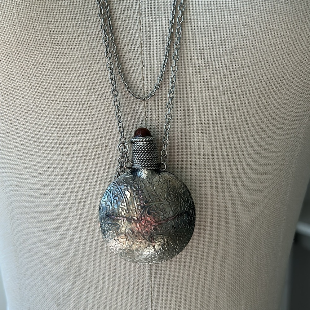 Silver Perfume Bottle Necklace